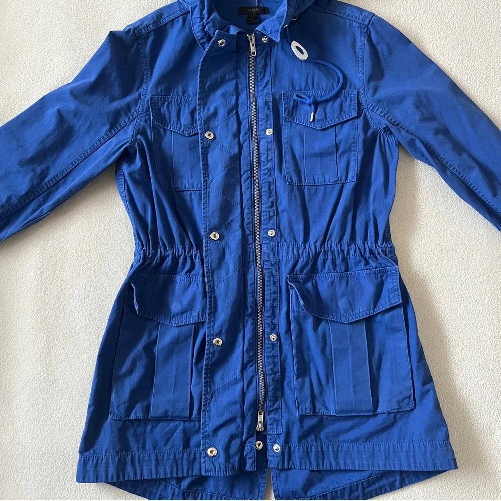 J Crew Women’s Blue Lagoon Fatigue Hooded Boyfriend Utility Jacket Cinch Waist - Picture 9 of 16